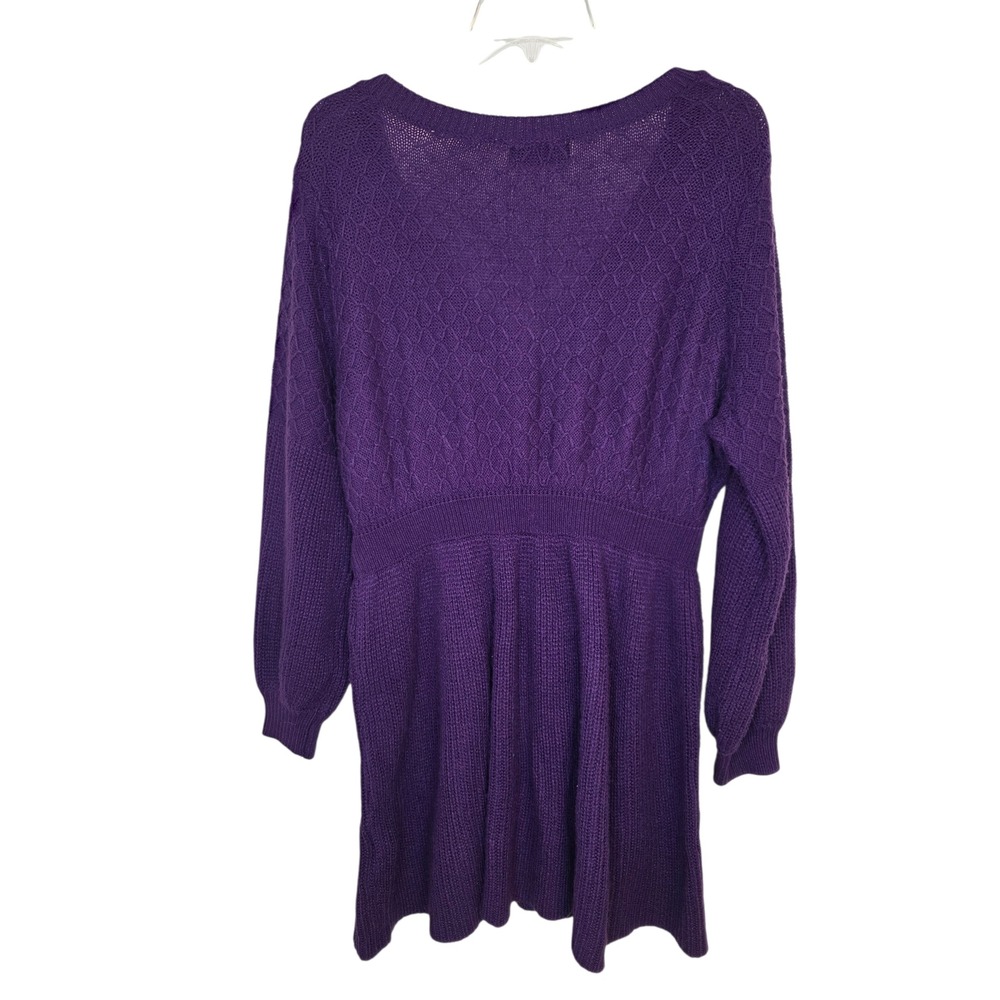 Bloomchic Purple Textured V Neck Long Sleeve Knit Sweater Dress Size 12 - Picture 9 of 10